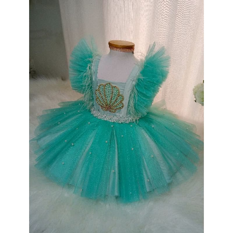 Vestido infantil sereia com calcinha tapa fraldas embutido 2 anos vestido fundo do mar artesanal