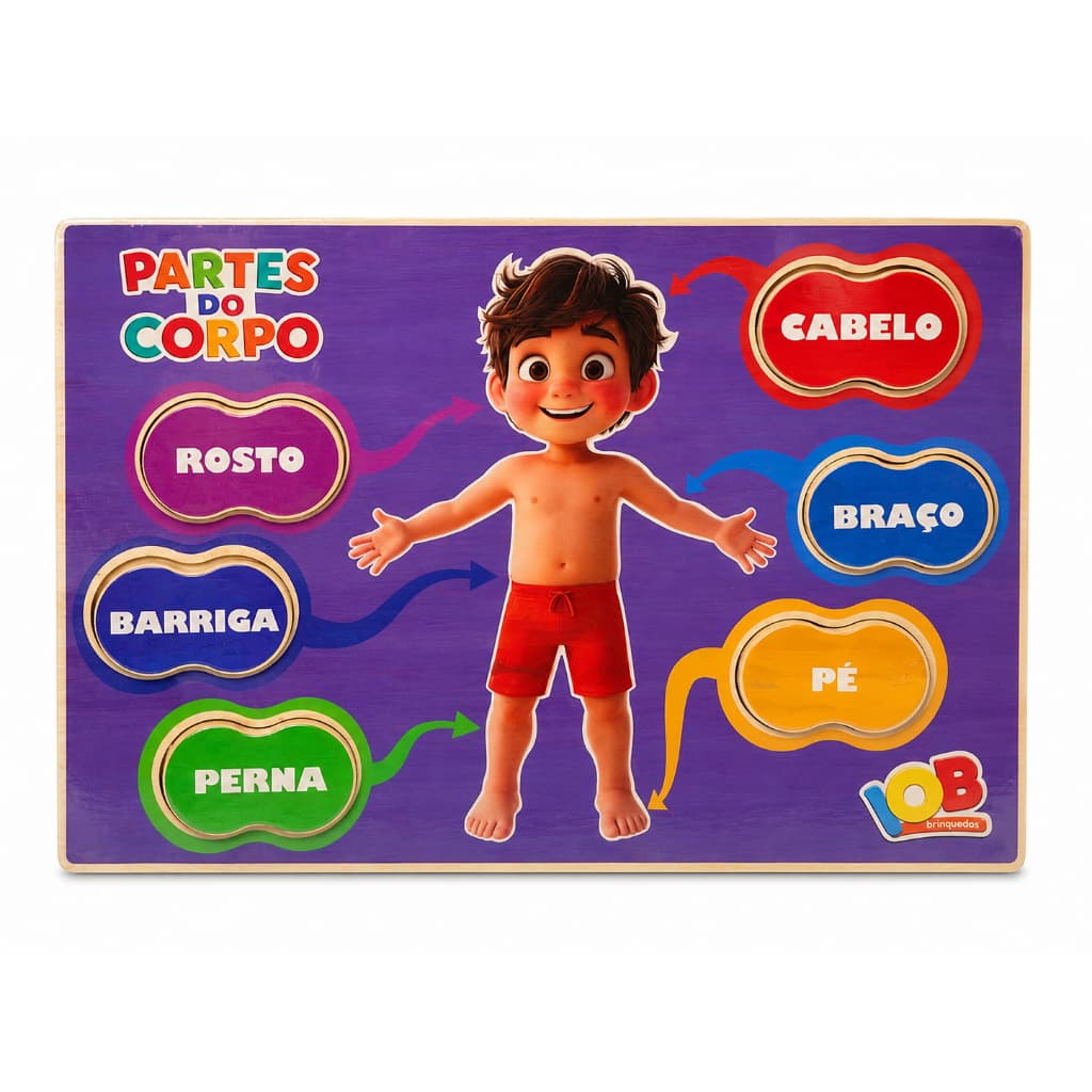 Brinquedo educativo de encaixe Infantil Partes do Corpo Pedagógico Educativo em Madeira