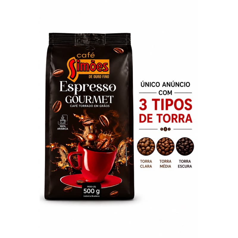 Café Espresso Gourmet Torra (clara, media e escura) em Grãos 100% Arábica - 500g
