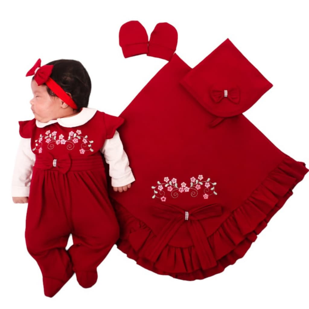 Kit Saída Maternidade Detalhe Flores Bordadas 5 Pçs Menina Jardim Infantil Conforto Bebê