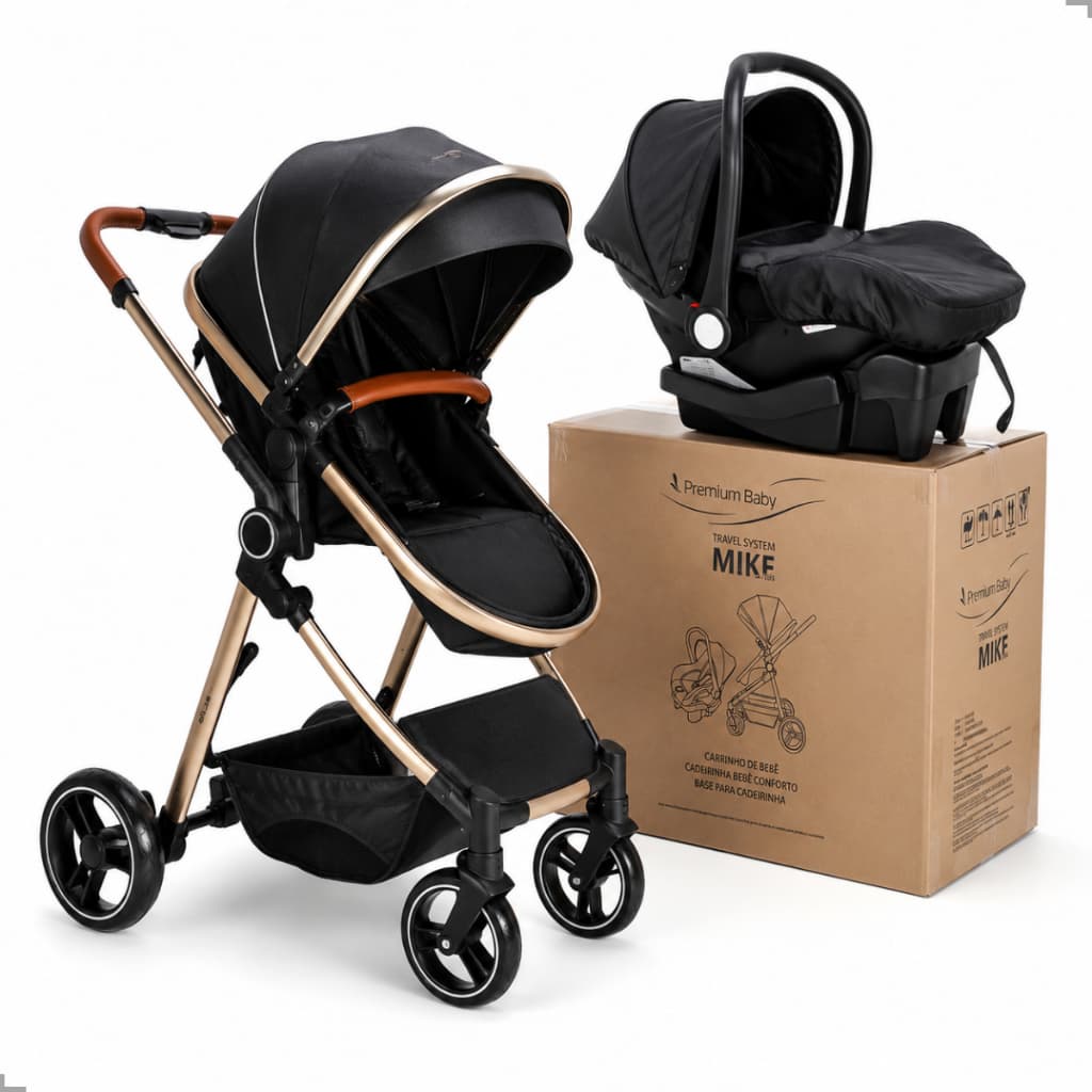 Carrinho Passeio Bebê Reversível Moisés Ts Trio Preto/Gold