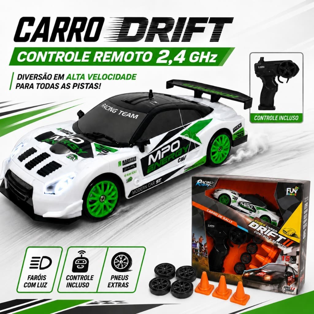 Carro Carrinho Controle Remoto Drift Brinquedo Menino Bateria Recarregável Manobras Extremas
