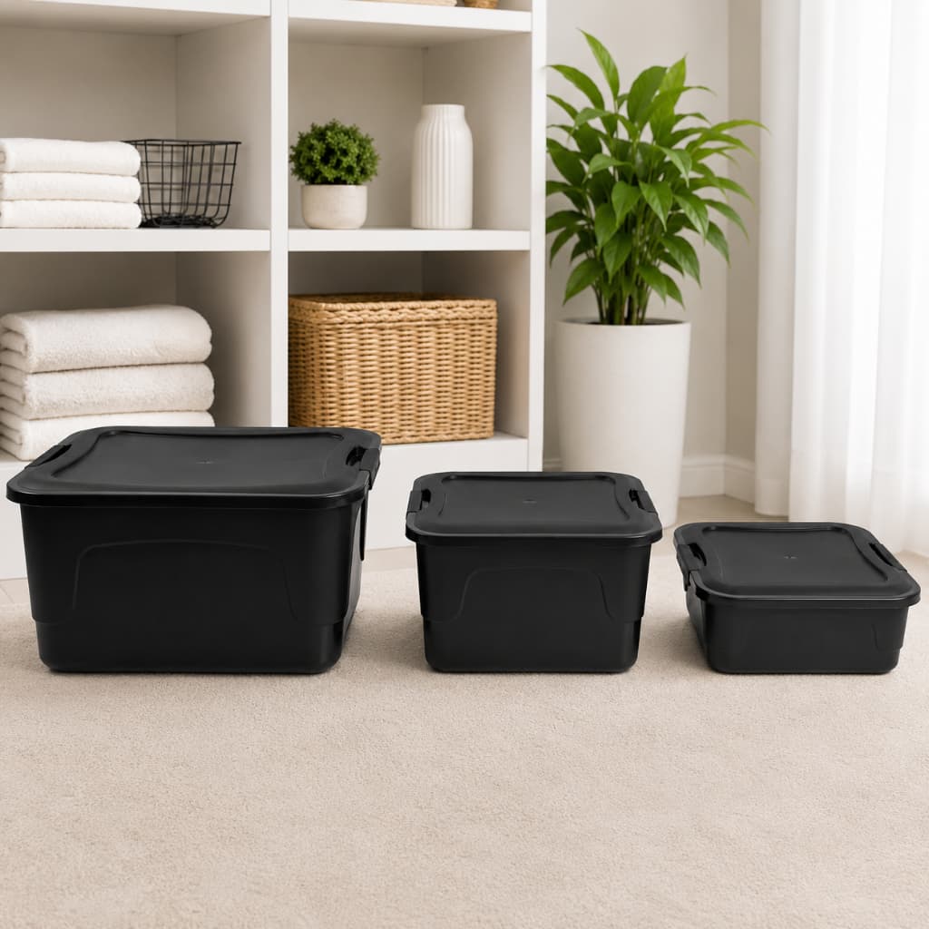 Kit 3 Caixa Organizadora 30L 15L 9L Tampa Trava Vedação Multiuso Casa Quarto Cozinha Lavanderia Organização