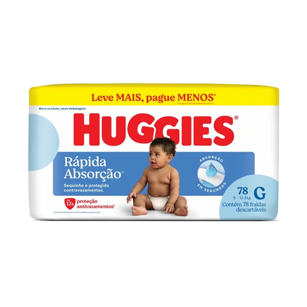 Fralda Descartável Huggies Rápida Absorção Hiper - Tamanho G- Com 78 Unidades