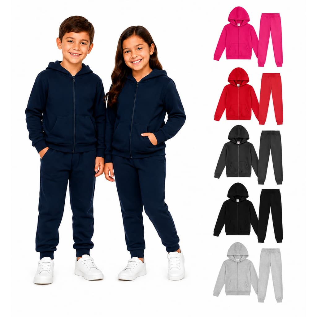 Conjunto Moletom Infantil Inverno Completo Capuz Zíper + Calça Super Quentinho e Confortável