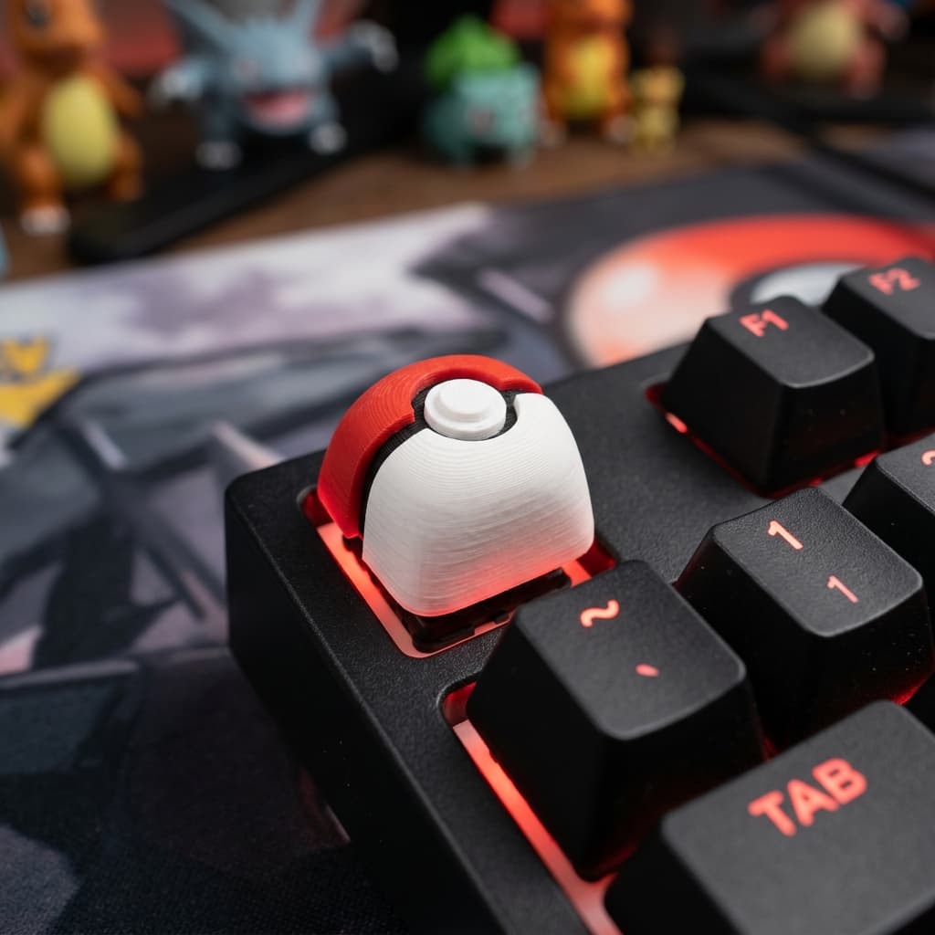 Keycap Pokébola Pokémon Custom para Teclado Gamer Mecânico Waves 3D - Compatível Cherry MX Outemu - Vermelha e Branca