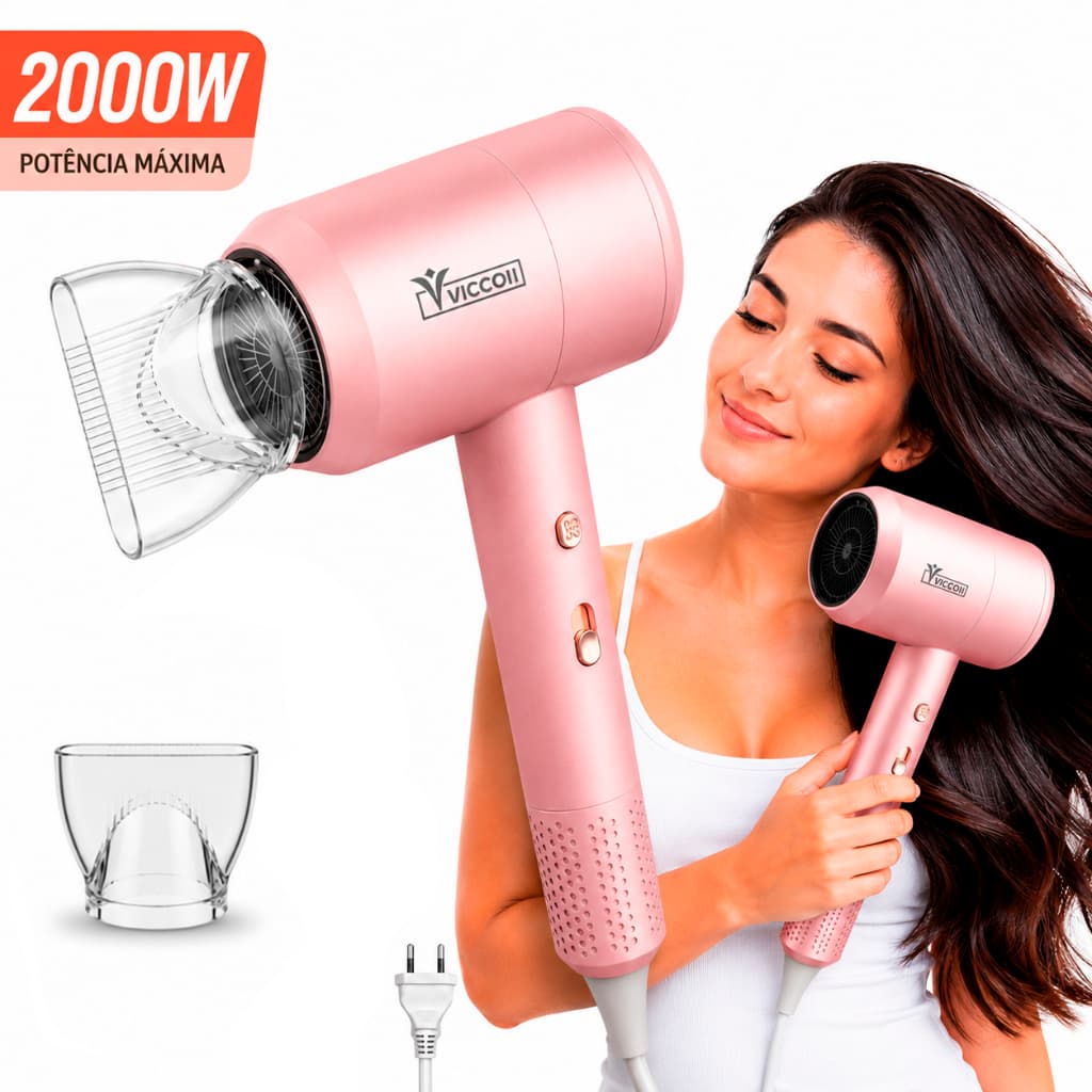 Secador de Cabelo Profissional 2000W Secagem 2X Mais Rápida Anti-Frizz