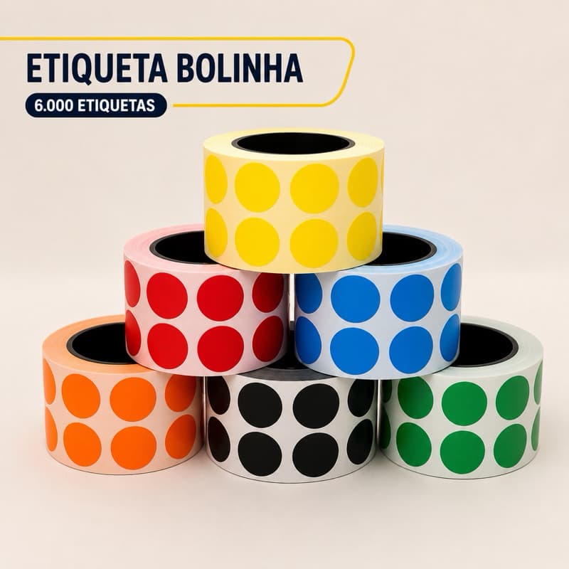 Etiqueta adesiva bolinha 6.000 unidades marcação kit com 6 rolos