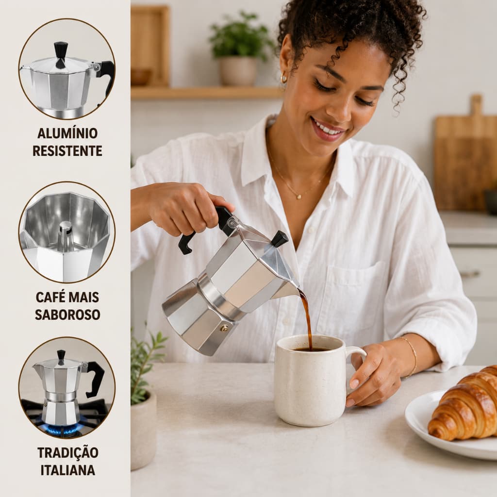 Cafeteira Italiana Aco Inox Café Rapido Facil Preparo Cafezinho Expresso 3 Xicaras Resistente Achado
