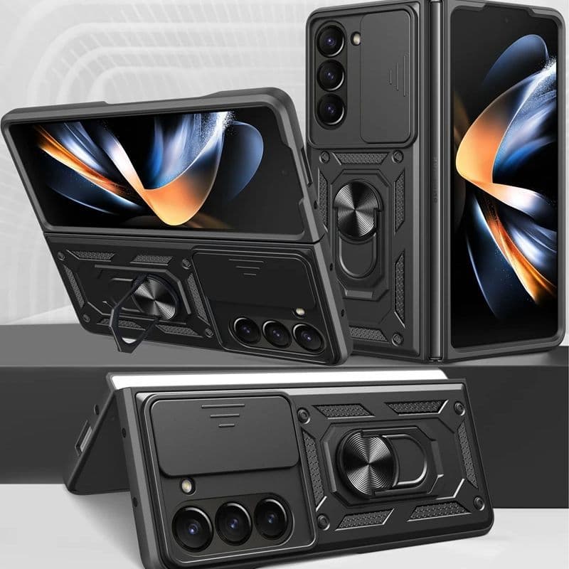 Capinha Capa Para  Z Fold 6 / Z Fold 7 Armadura Anel Case Protetora TPU Amour Preta Black Peli Came