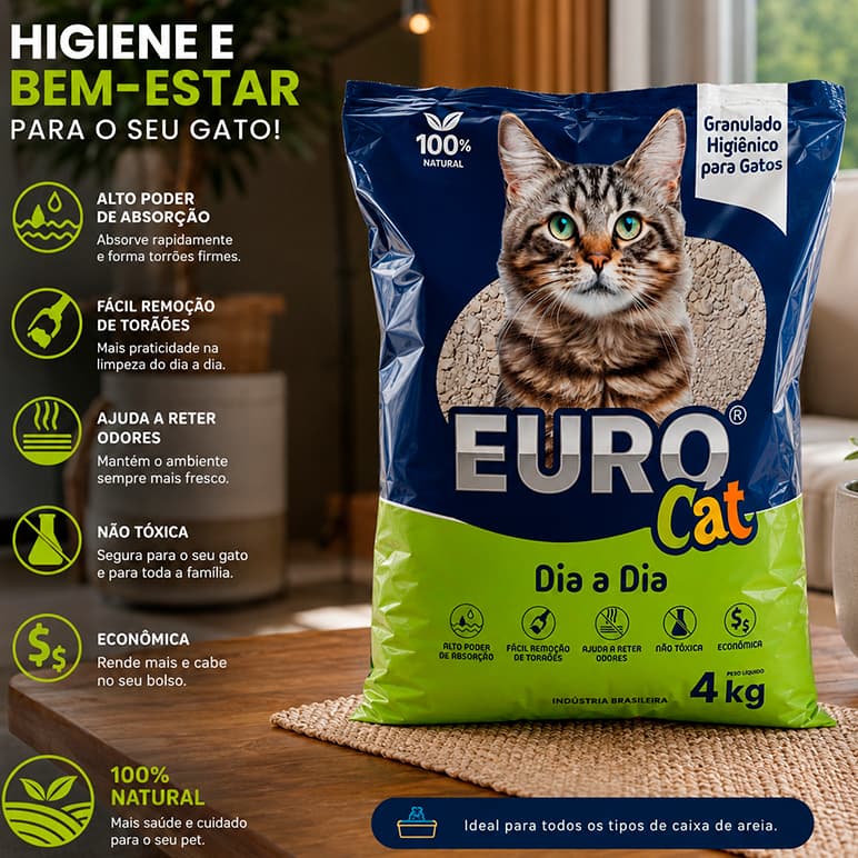Areia Sanitária Higiênica Gato Eurocat Absorção Premium
