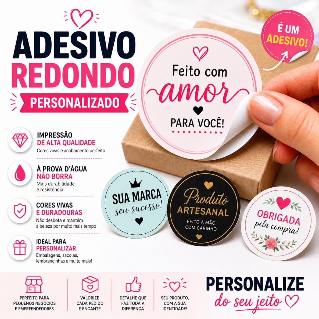 100 Adesivos Personalizados Com Sua Logo Etiqueta Adesiva Redonda Para Empresa Marca Embalagem Loja
