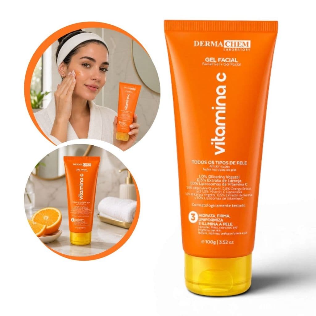 Gel Facial Anti Idade Vitamina C 100ml Dermachem Clareador Para Todos Os Tipos De Pele