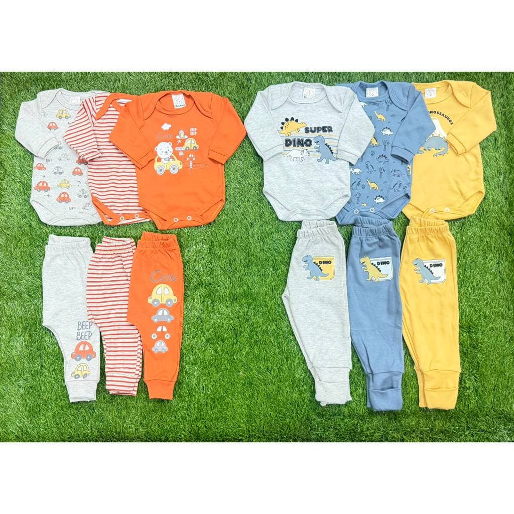 Kit para bebê masculino com 3 body manga longa ou 3 calças em suedine de algodão, enxoval, conforto do bebê