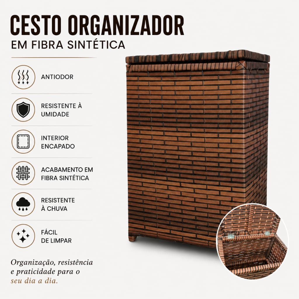 Cesto de Roupa Suja Fibra Sintética Roupeiro Organizador de Brinquedos Banheiro 25x40x55(Já Montado)