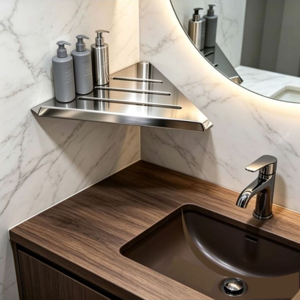 Porta shampoo De Canto Prateleira Grega Aço Inox Suporte Parede Para Banheiro Grego Metal