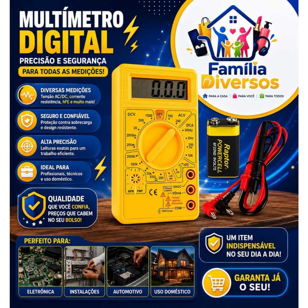 Multímetro Digital DT-830 com Display LCD de Fácil Leitura e Bateria 9V