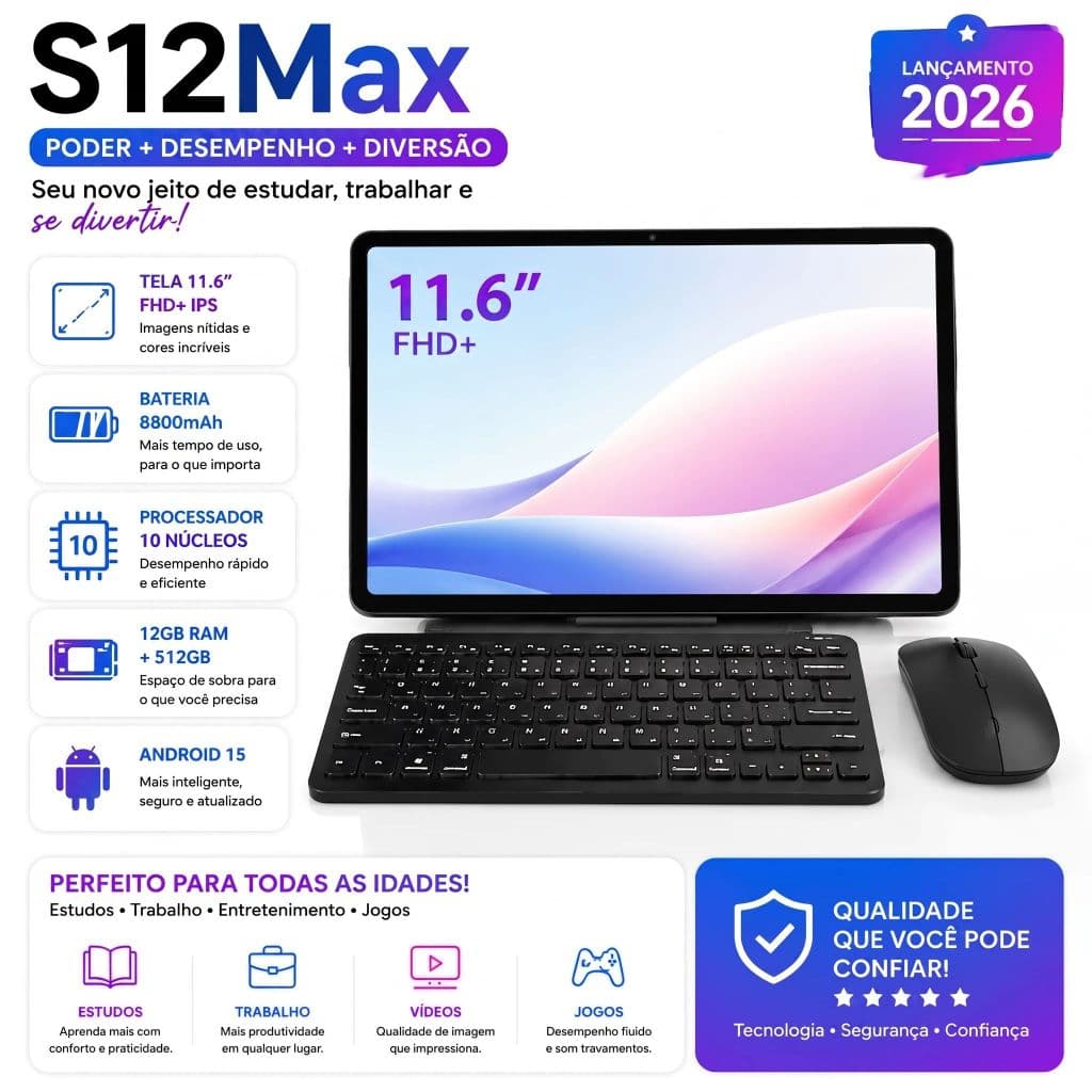 Galaxy S12Max Tablet | 12GB RAM 512GB | Android 15 | 11.6" HD screen | 5G | With Free Keyboard and Mouse