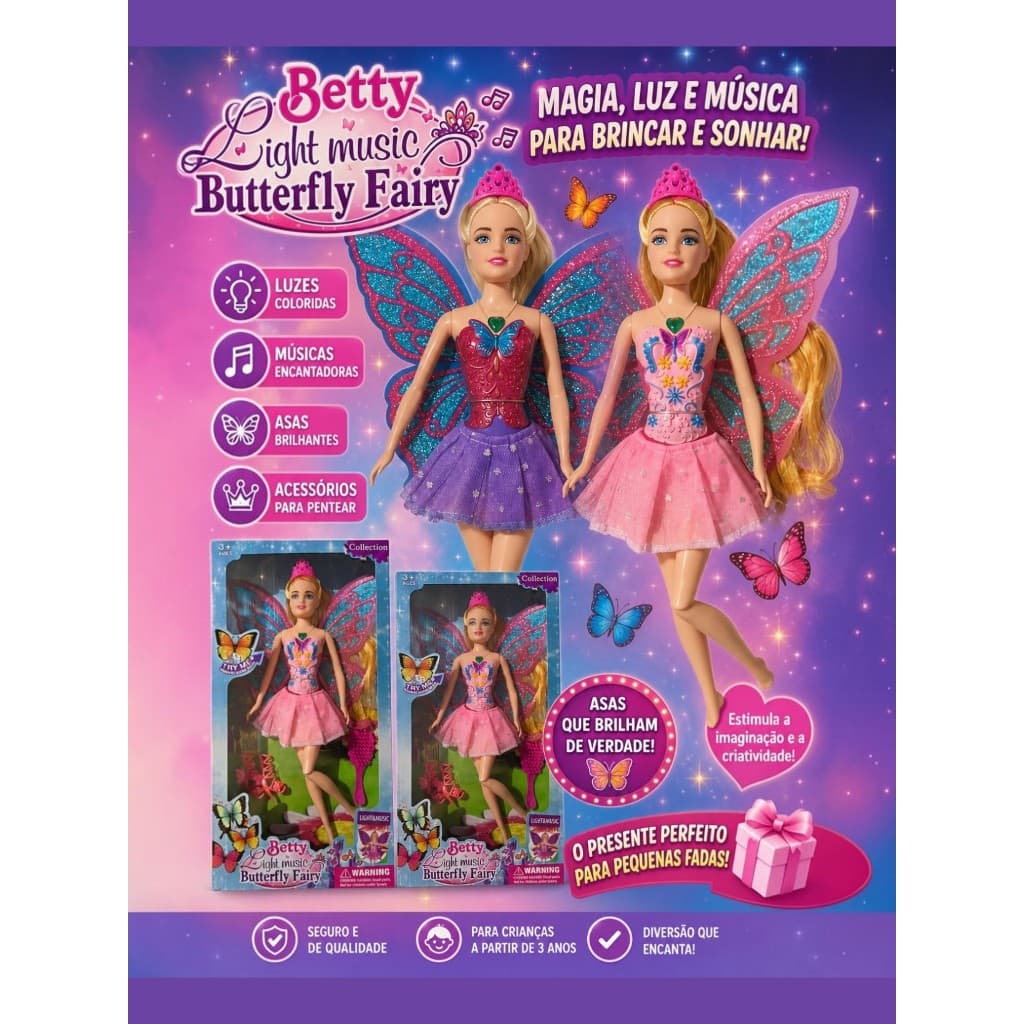 Barbie Boneca Fada Musica e Princesa Articulada Musica
