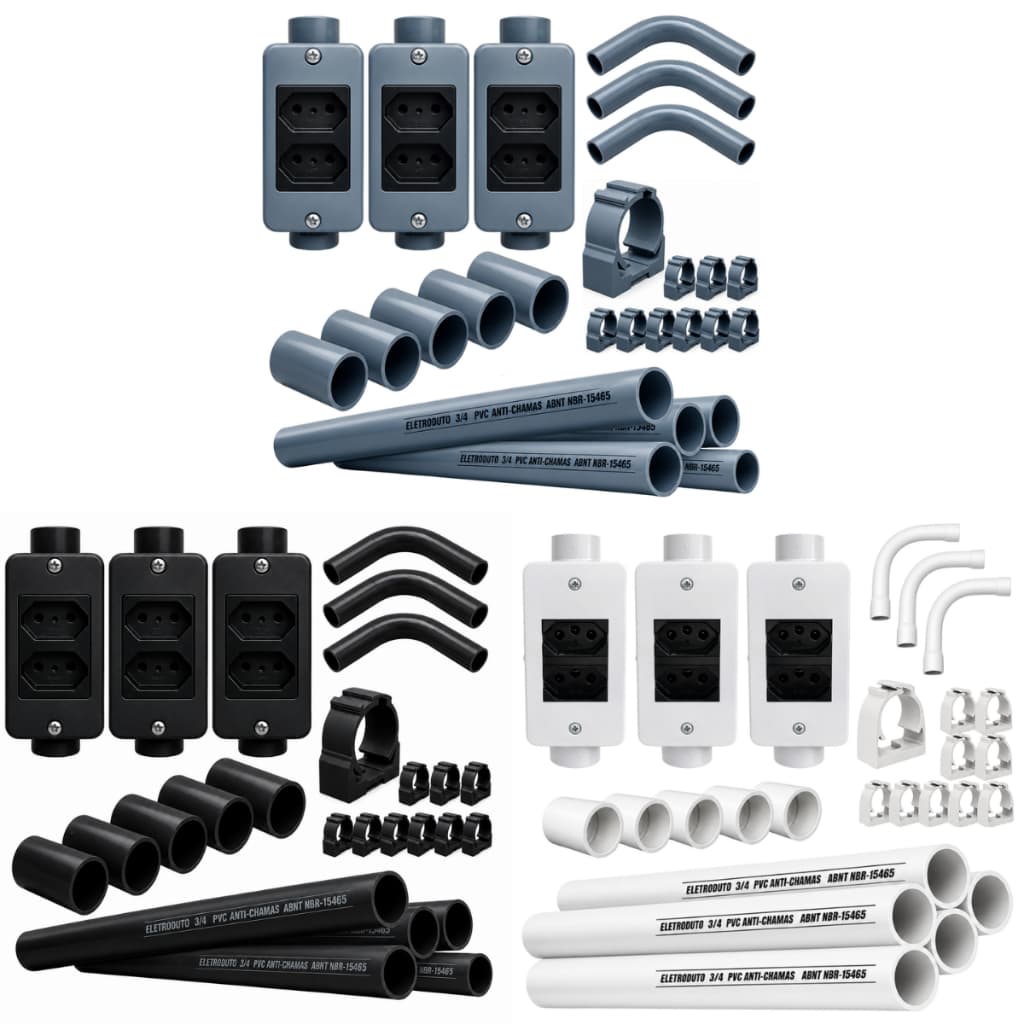 Kit 3 Conduletes Pretos Com Tomadas Duplas 20A Para Projetos De Arquitetura Industrial