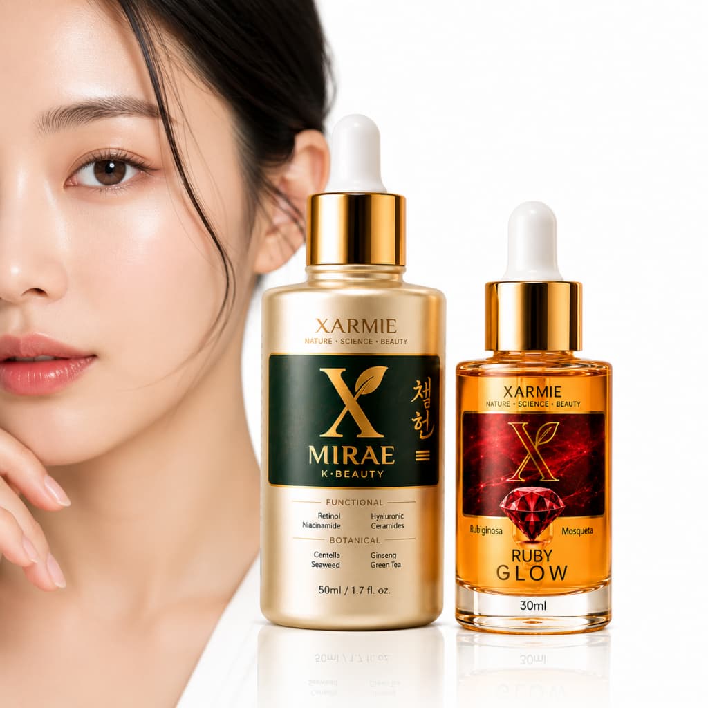 Kit Clareador Facial e Anti-Idade Coreano  Mirae + Ruby Glow | Melasma, Manchas, Rugas e Linhas Finas