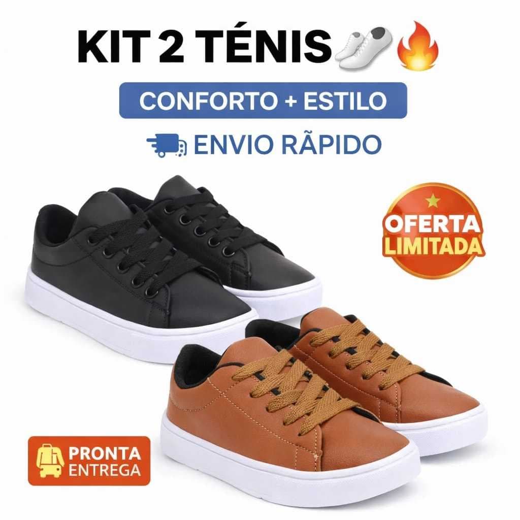 Kit 2 Pares Tênis Infantil Masculino Menino Leve e Confortável Escolar (Colegial)