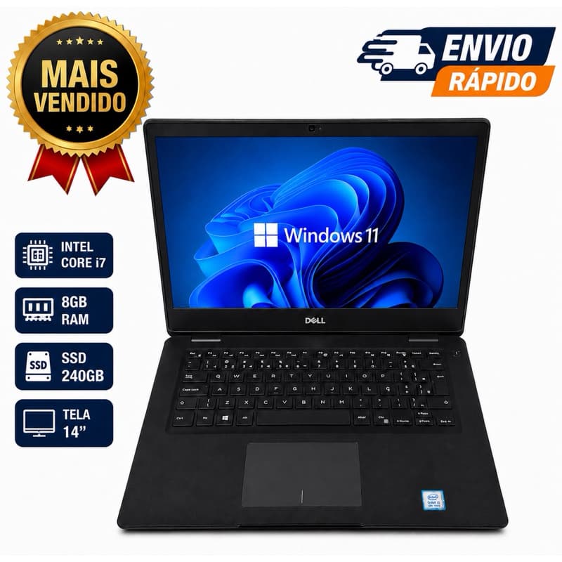 Notebook Dell Core I7 8ª Geração 8GB/16GB de Memória ram e 240GB SSD Placa de video - RECONDICIONADO