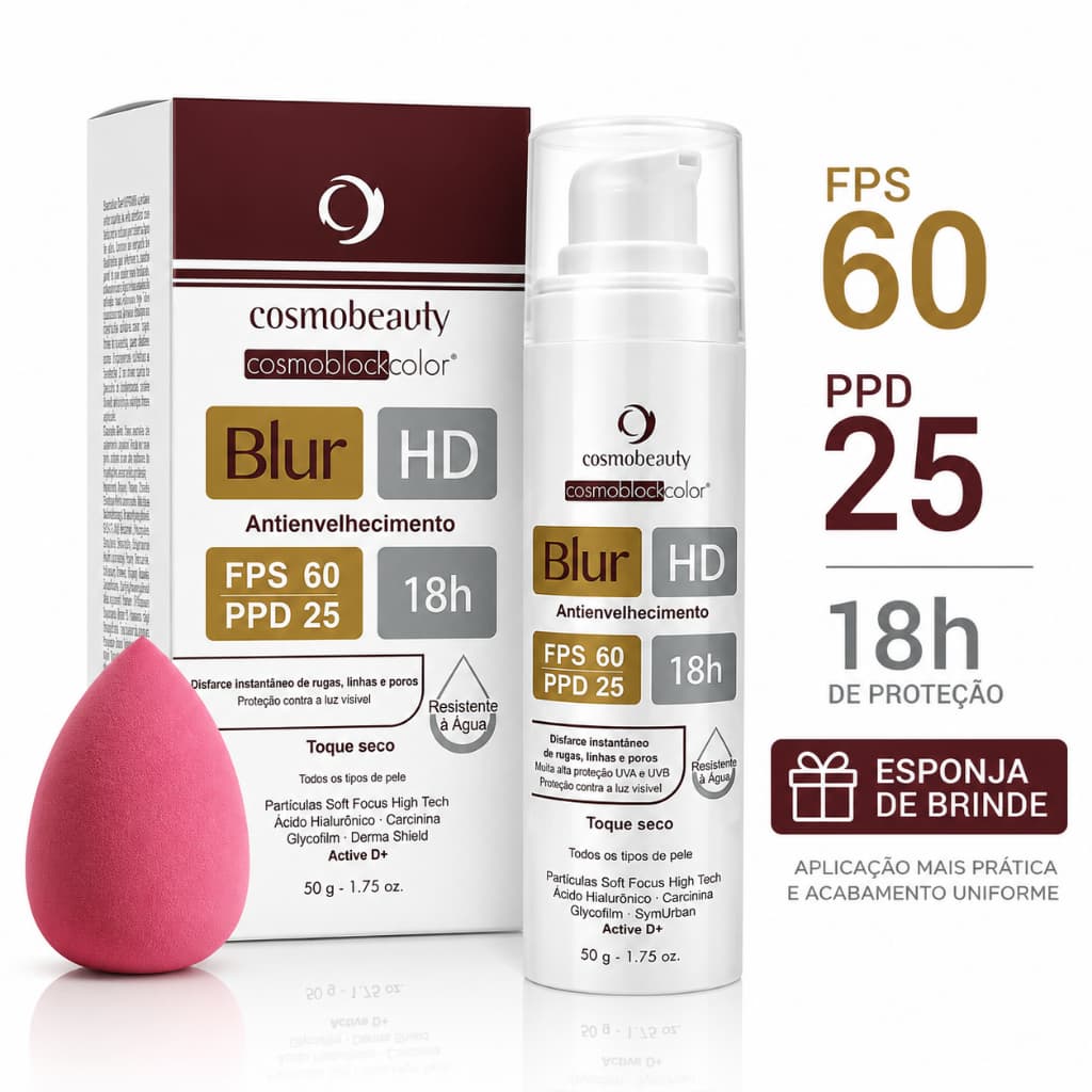 Protetor Solar Facial com Cor Blur HD Cosmobeauty 50g + Esponja