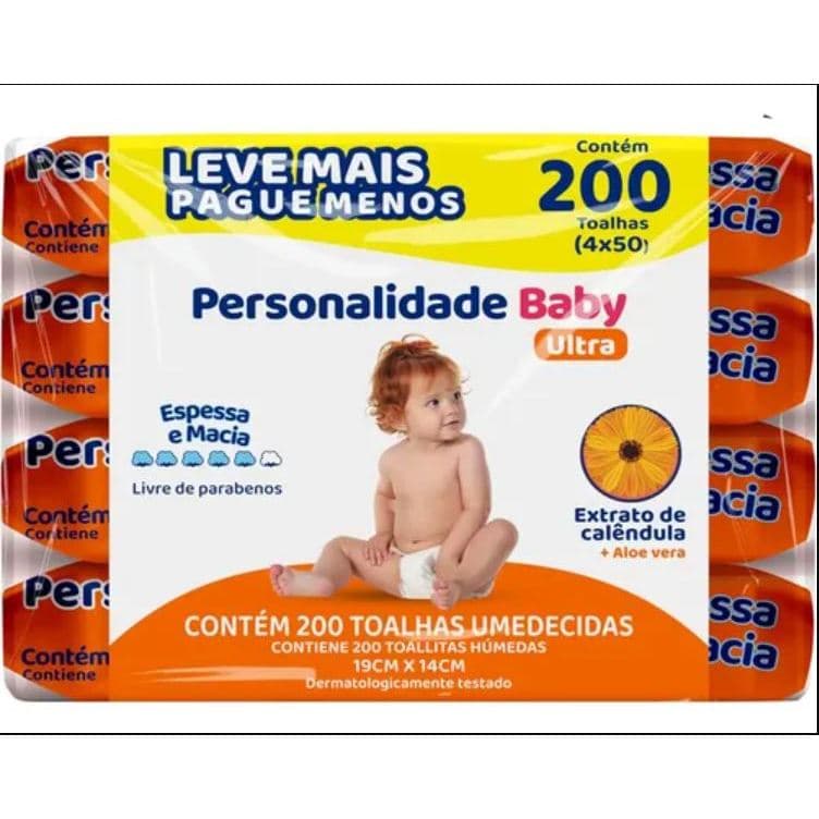 Kit 200 Toalhinhas Umedecidas Personalidade Baby Ultra Lenço Umedecido Bebê