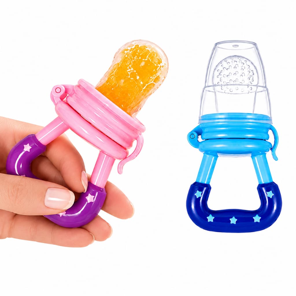 Chupeta Alimentadora Infantil Silicone Porta Frutas Mordedor para Bebê Azul Rosa