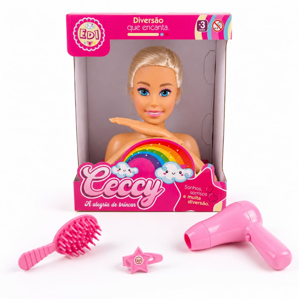 Boneca busto Fala Frases Ceccy acessórios pentear secador escova Infantil Menina Criança articulada