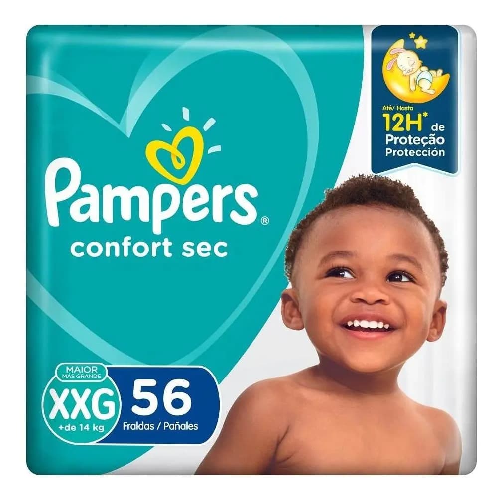 Fralda Descartável Infantil Pampers Confort Sec Xxg Pacote 56 Unidades Leve Mais Pague Menos Xgg - Fralda infantil