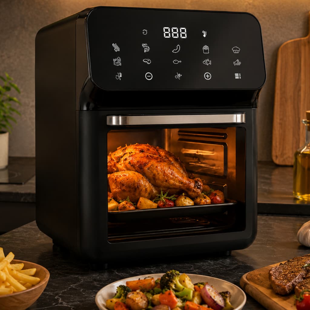 Air Fryer Forno 10 Litros 220V Digital 1350W Painel Touch Sem Óleo Fritadeira Preta Moderna Unitermi
