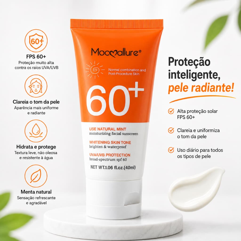 Protetor Solar Facial FPS 60+ Alta Proteção Toque Seco Efeito Matte Uso Diário