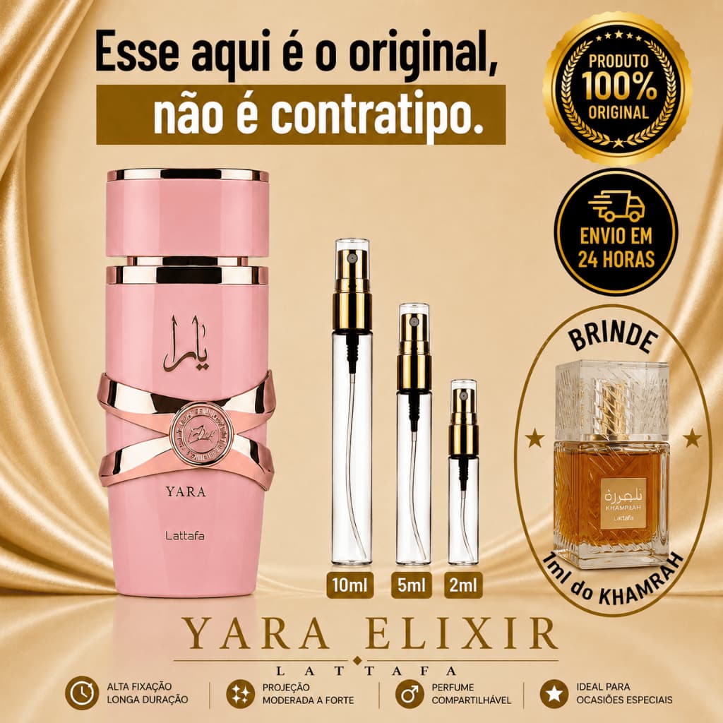 Yara Elixir Perfume Árabe Feminino  - 100% ORIGINAL - Importado - Alta Fixação - Alta Projeção - baunilha / Caramelo