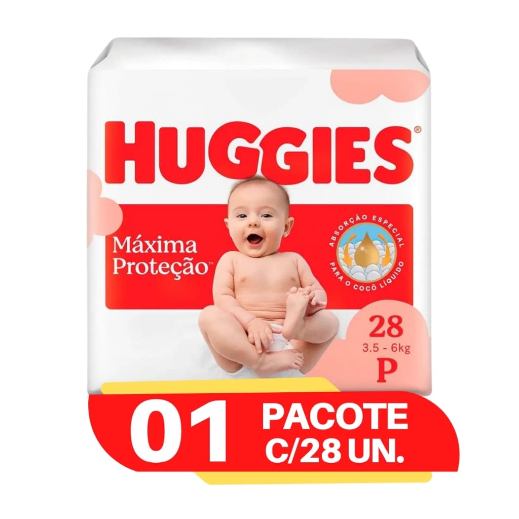 Fralda Huggies Máxima proteção tamanho P com 28 unidades
