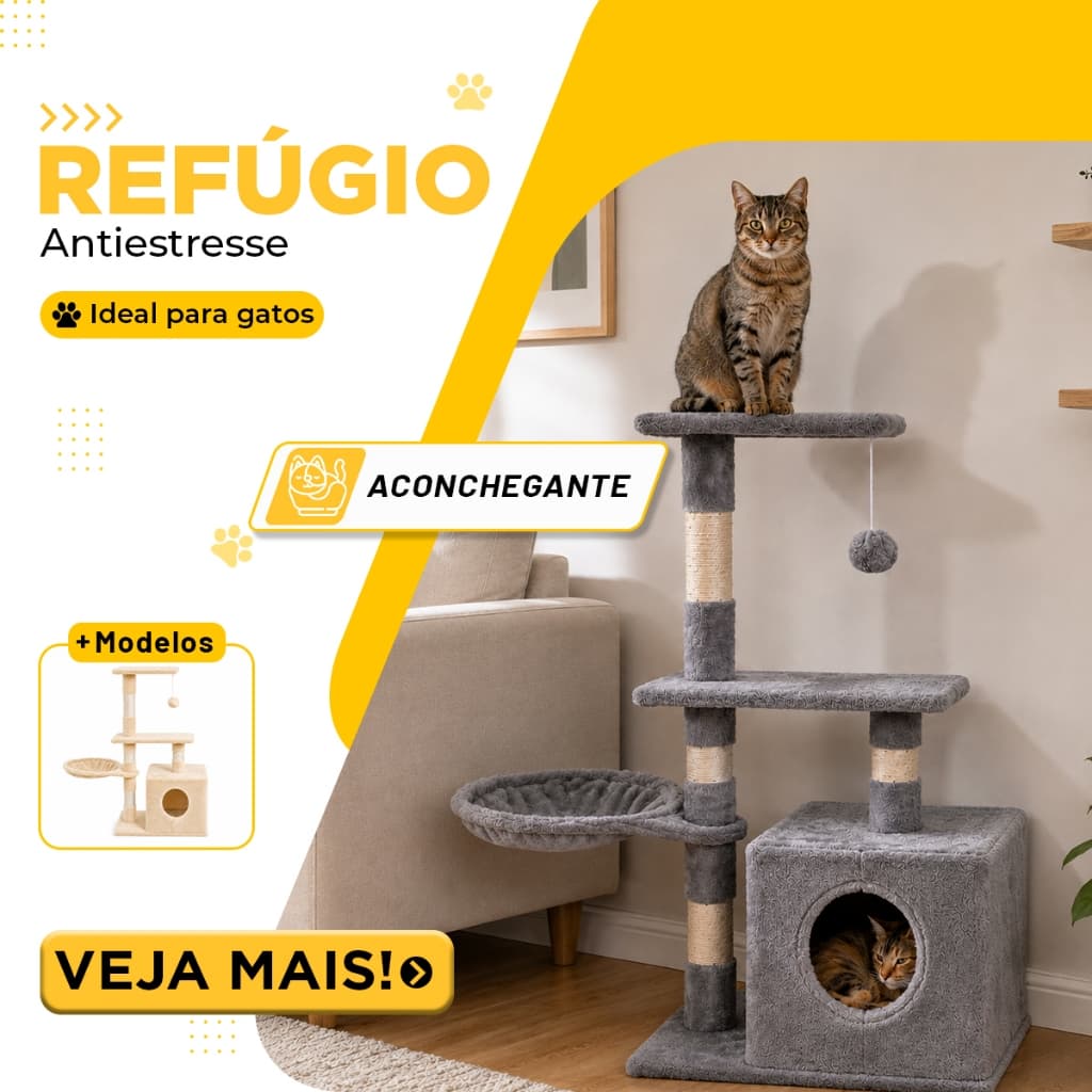 Arranhador Torre Para Gato Grande Cama Rede Poste Sisal Toca Casinha Brinquedo 87x50x30cm