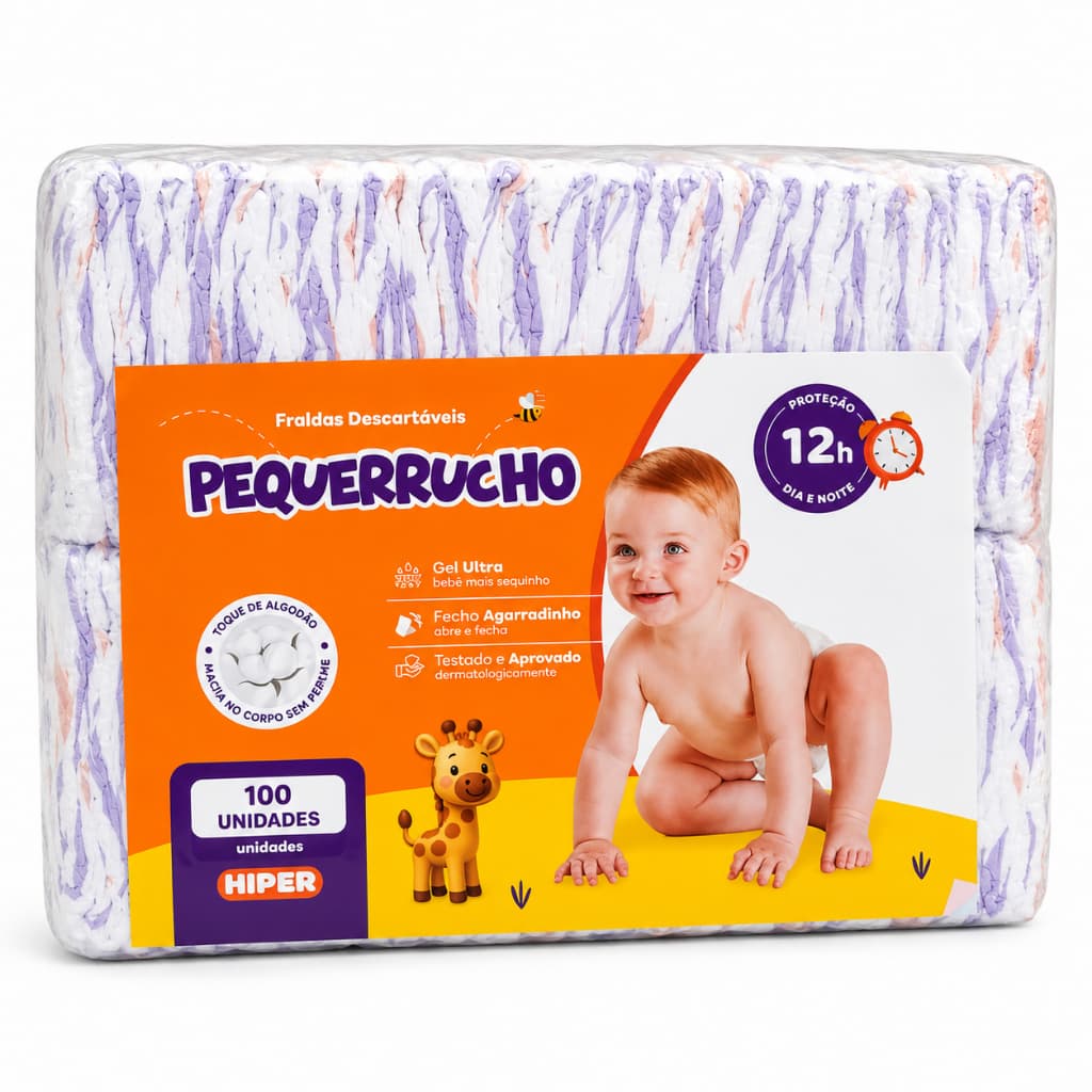 100 Fraldas Descartáveis Pequerrucho Atacado Barata Promoção - Tamanhos P M G XG XXG