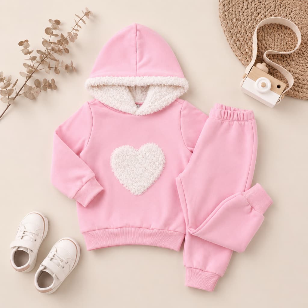 conjunto moletom infantil menina feminino capuz com pelo carneirinho frio inverno