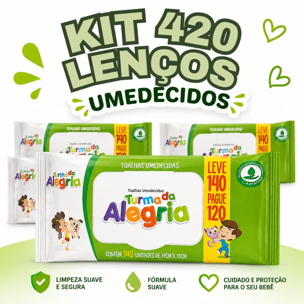 Kit 420 Toalhas Lenços Umedecido Turma da Alegria Bebê Higiene Infantil