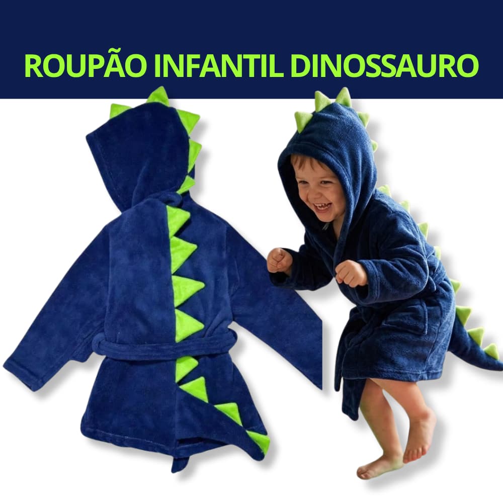 Roupao Infantil Microfibra Quentinho Dinossauro Fofinho Soft Dino Menina e Menino