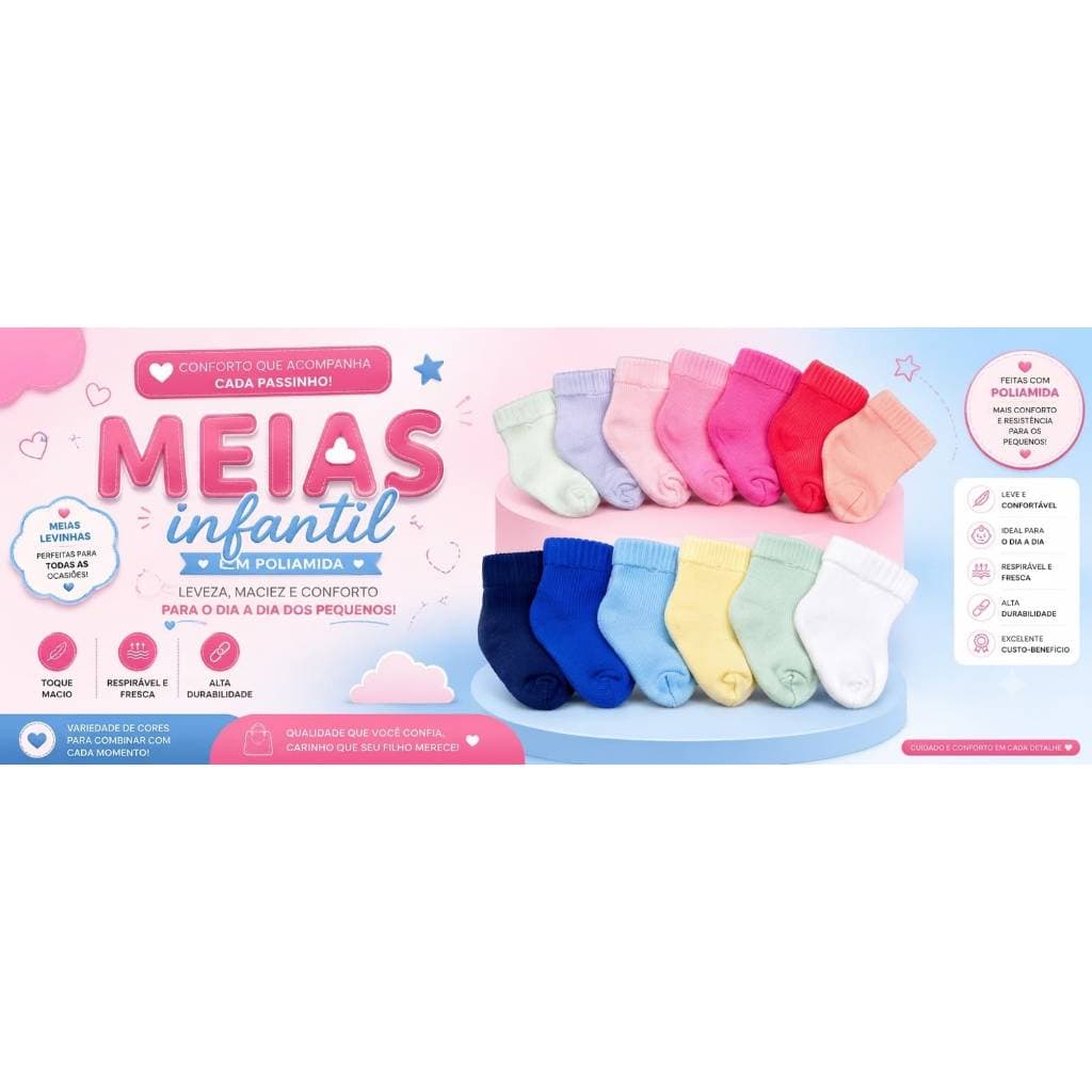 Kits - Meia bebê RN Recém nascido infantil enxoval e saída maternidade em Poliamida