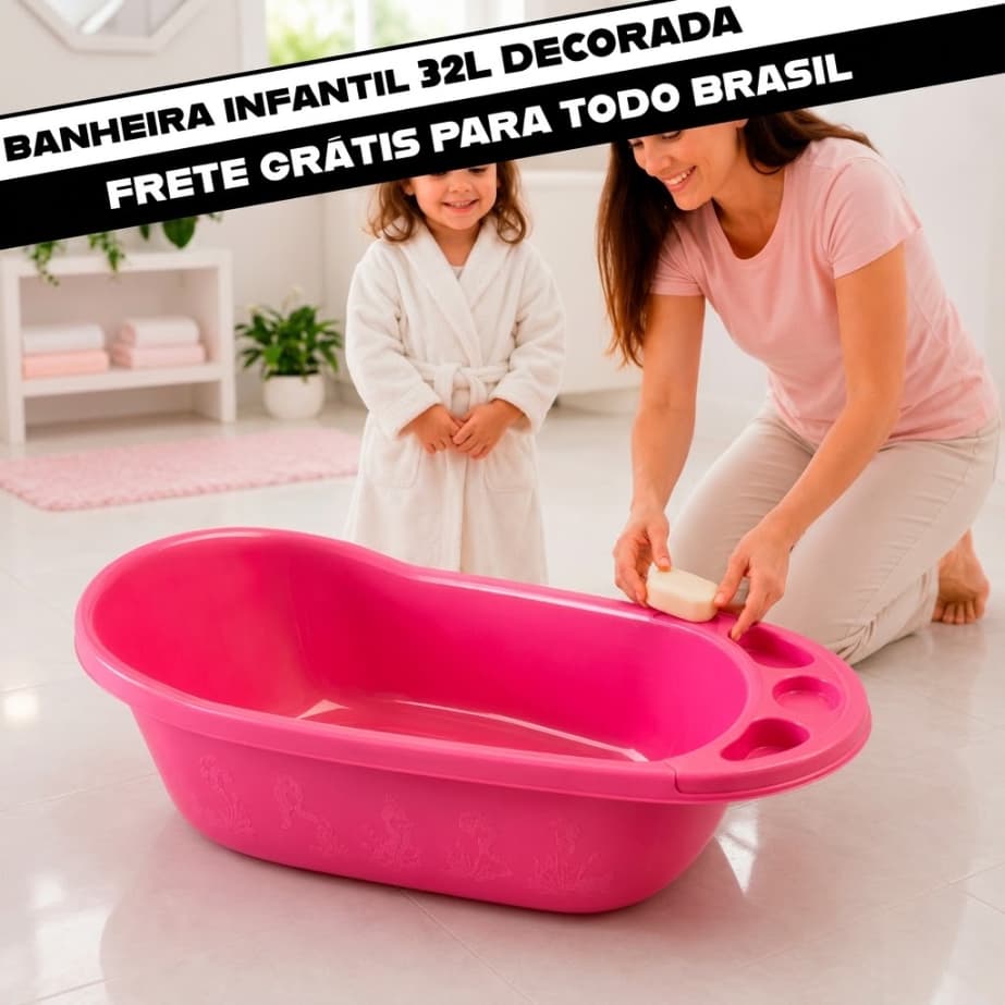 Banheira Infantil Grande 32L Compacta Portátil Para Bebês Enxoval Resistente Segura Ideal Banho