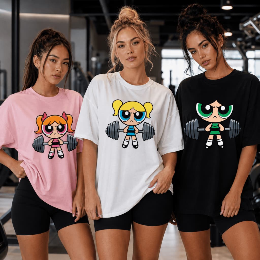 Kit 3 Camisetas Femininas Meninas Super Poderosas Academia Fitness Camisetão Blusão Roupa de Treino