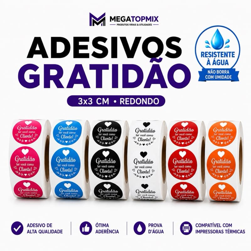 Etiquetas Adesivas Gratidão Ter Você Como Cliente Redonda | Resistente Prova de Agua 3cm
