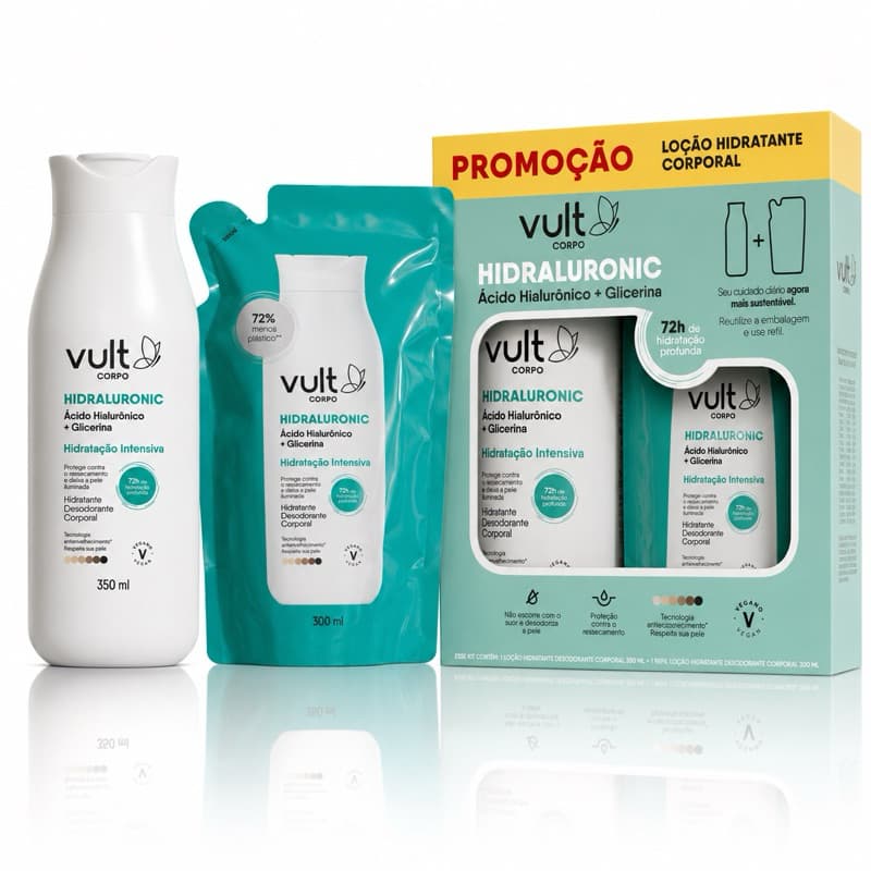 Kit Vult Hidraluronic Hidratante Corporal 350ml + Refil 300ml Hidratação Intensa