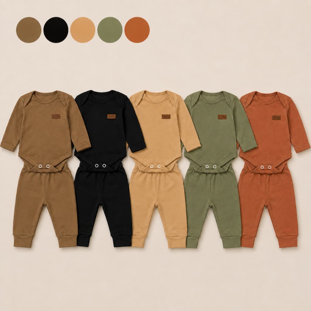 Conjunto Bebê Menino Menina Body Manga Longa 100% Algodão Mijão Kit 2 Peças Roupa Unissex 5 Cores RN Bory Bebe