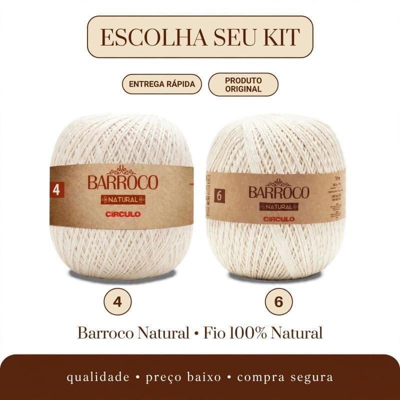 Kit 2 Barbantes Barroco Natural 700g Círculo | Fio para Crochê Tapetes Artesanato