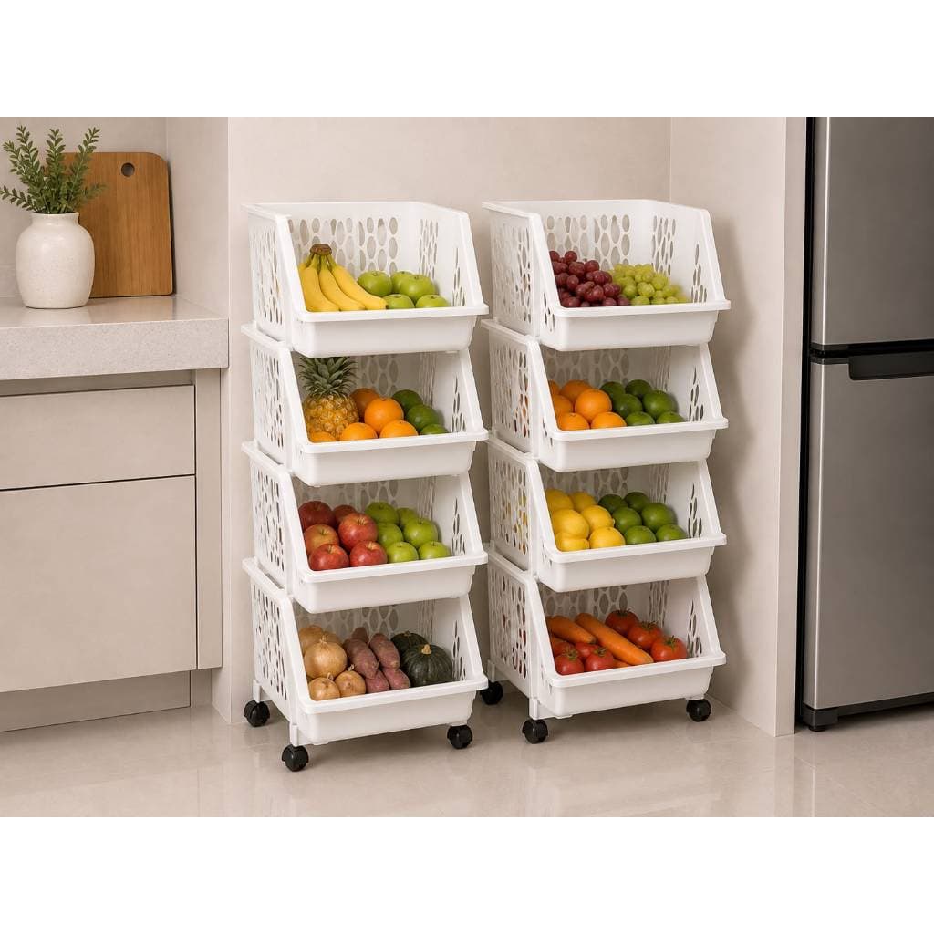 Kit 2 Cesto Cestinho Organizador Fruteira Multiuso 4 Andares Quadruplo Com Rodinhas Casa Cozinha Cores Giotto