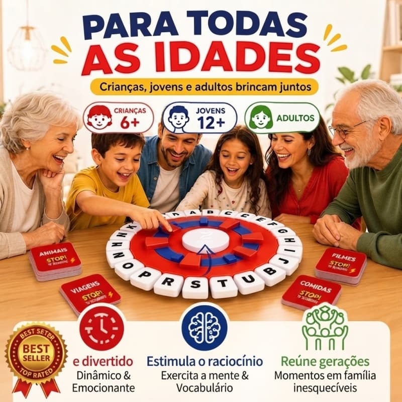 Jogo de Tabuleiro Tapple Palavras Rápido Alfabeto Educativo Versão em Português para Família e Crianças